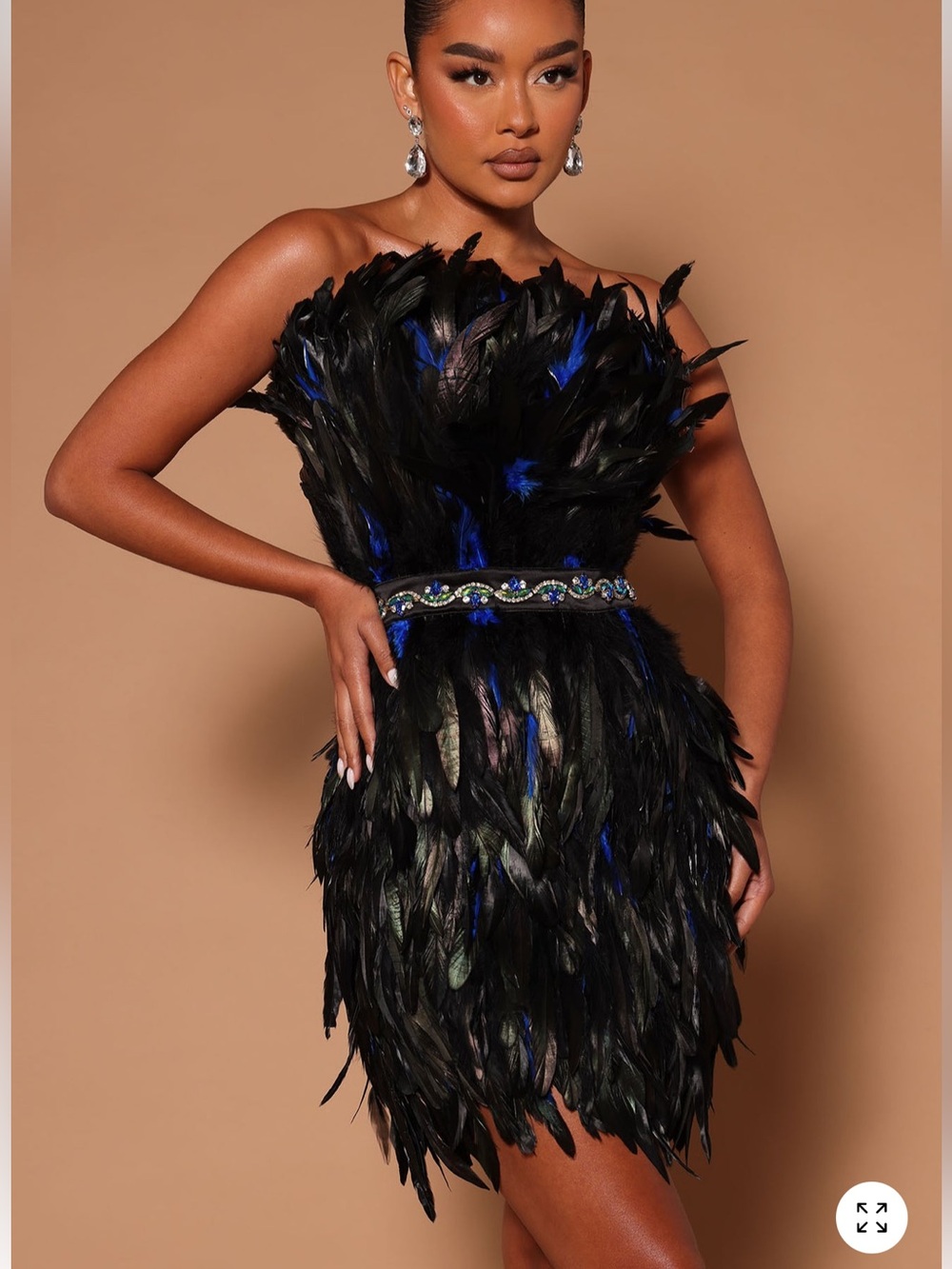 Fashion Nova Black Mini Feather Skirt with Blue Highlights